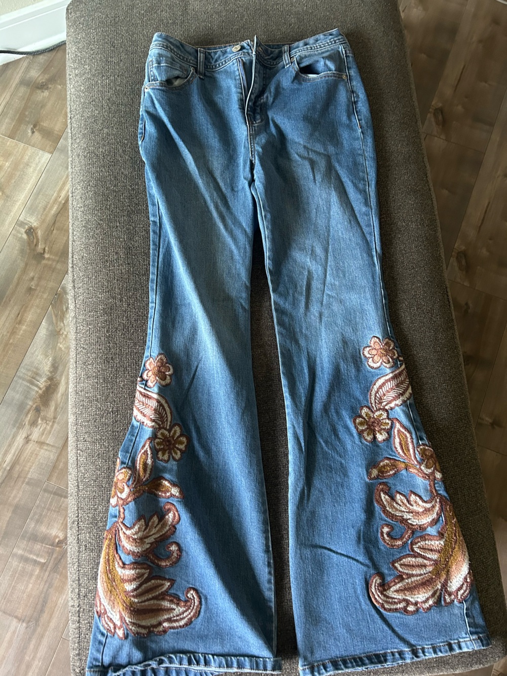 Forever 21 Blue Skinny Jeans with Embroidered Floral Detail